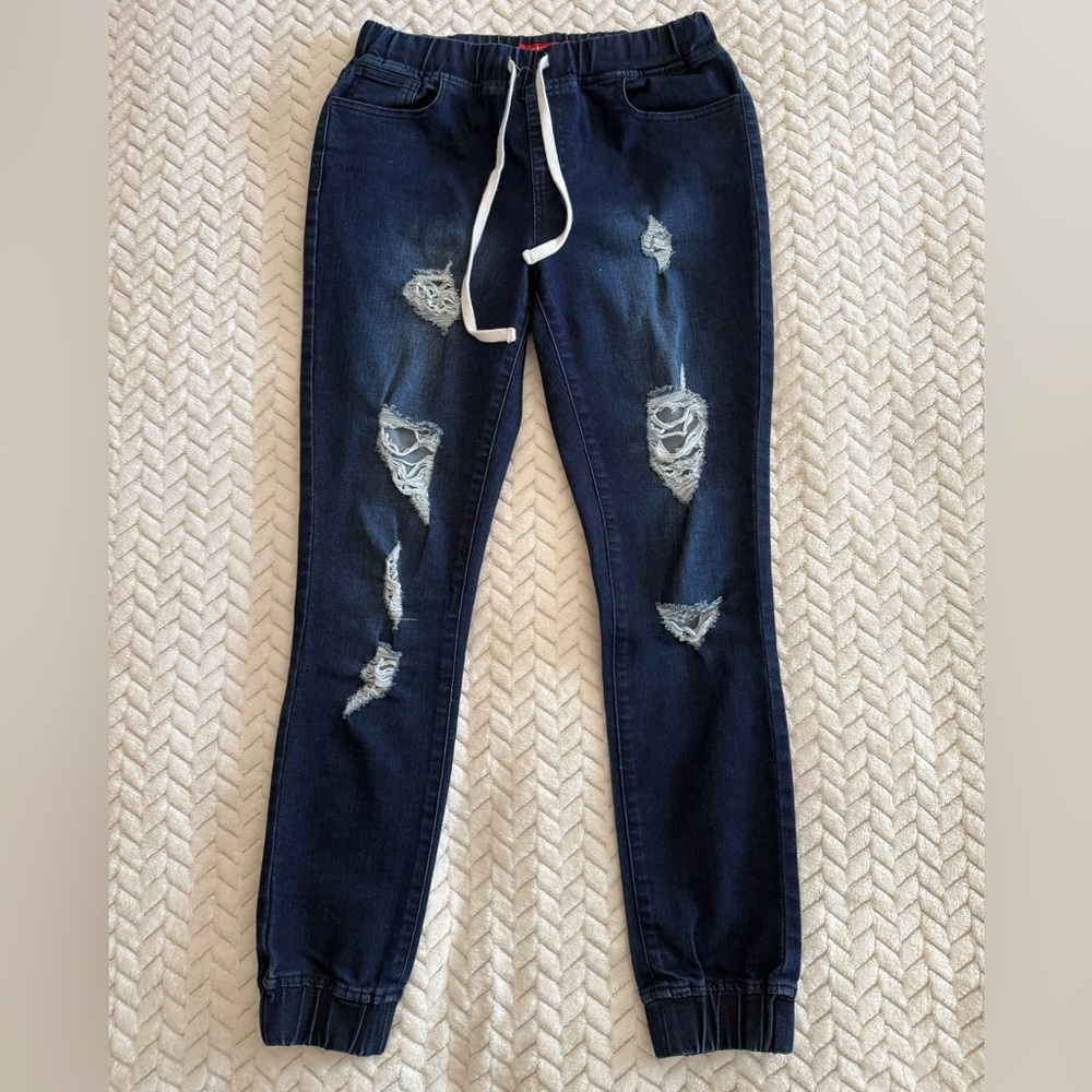Guess Navy Distressed Drawstring Joggers